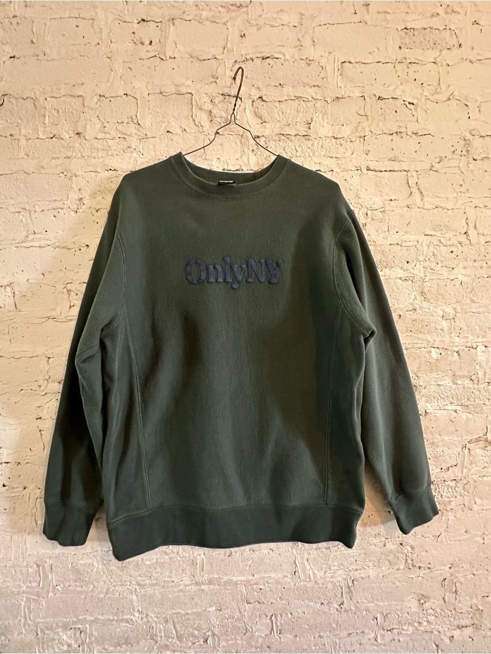 OnlyNY Men’s Evergreen Crewneck Sweatshirt with Embroidered Logo